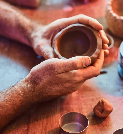 Closeup Photoshoot Of Working Process With Clay By Diligent Man.